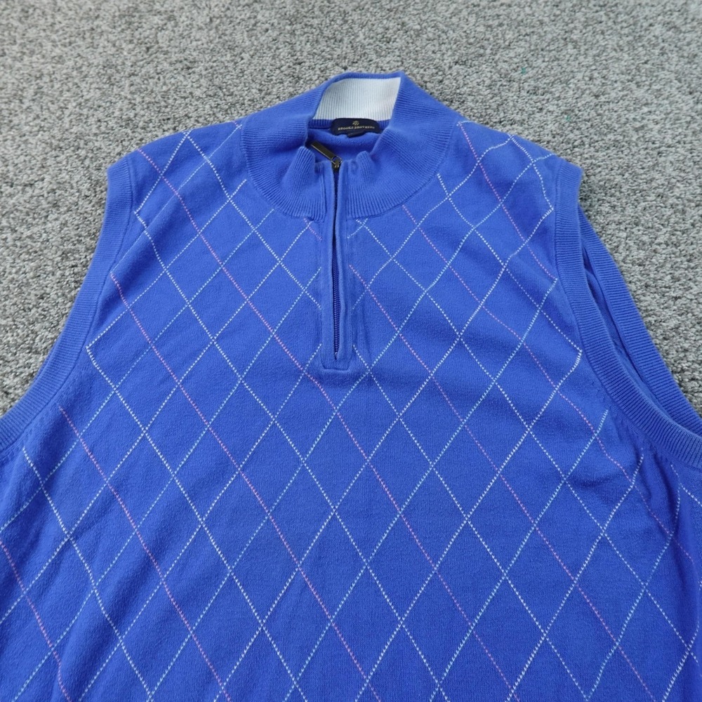 Brooks Brothers Sweater Vest Mens 2XL Blue Argyle 1/4 Zip Mock Neck Pullover Dad